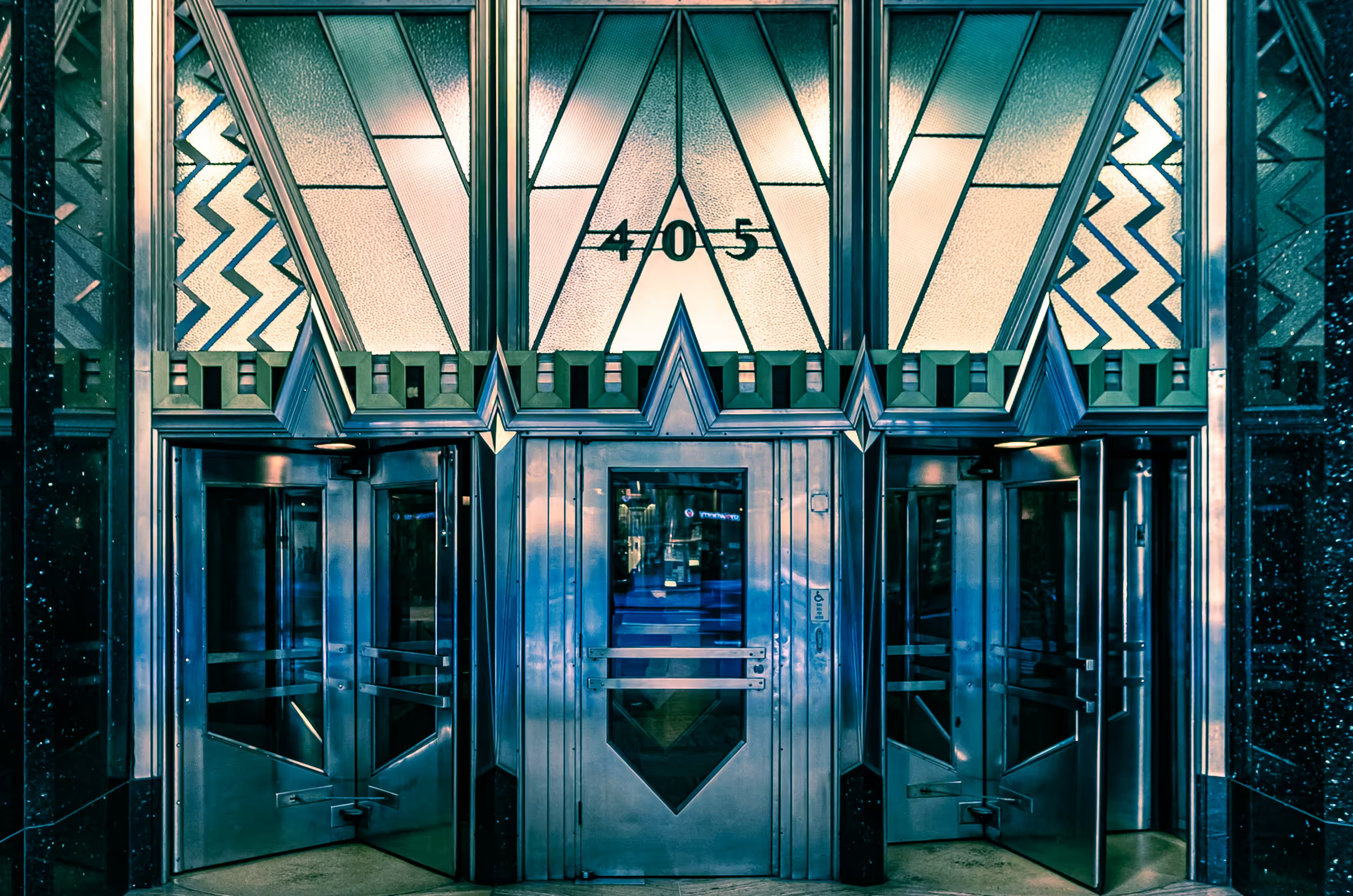 Art Deco doors of the Chrysler Building in Manhattan, New York City.