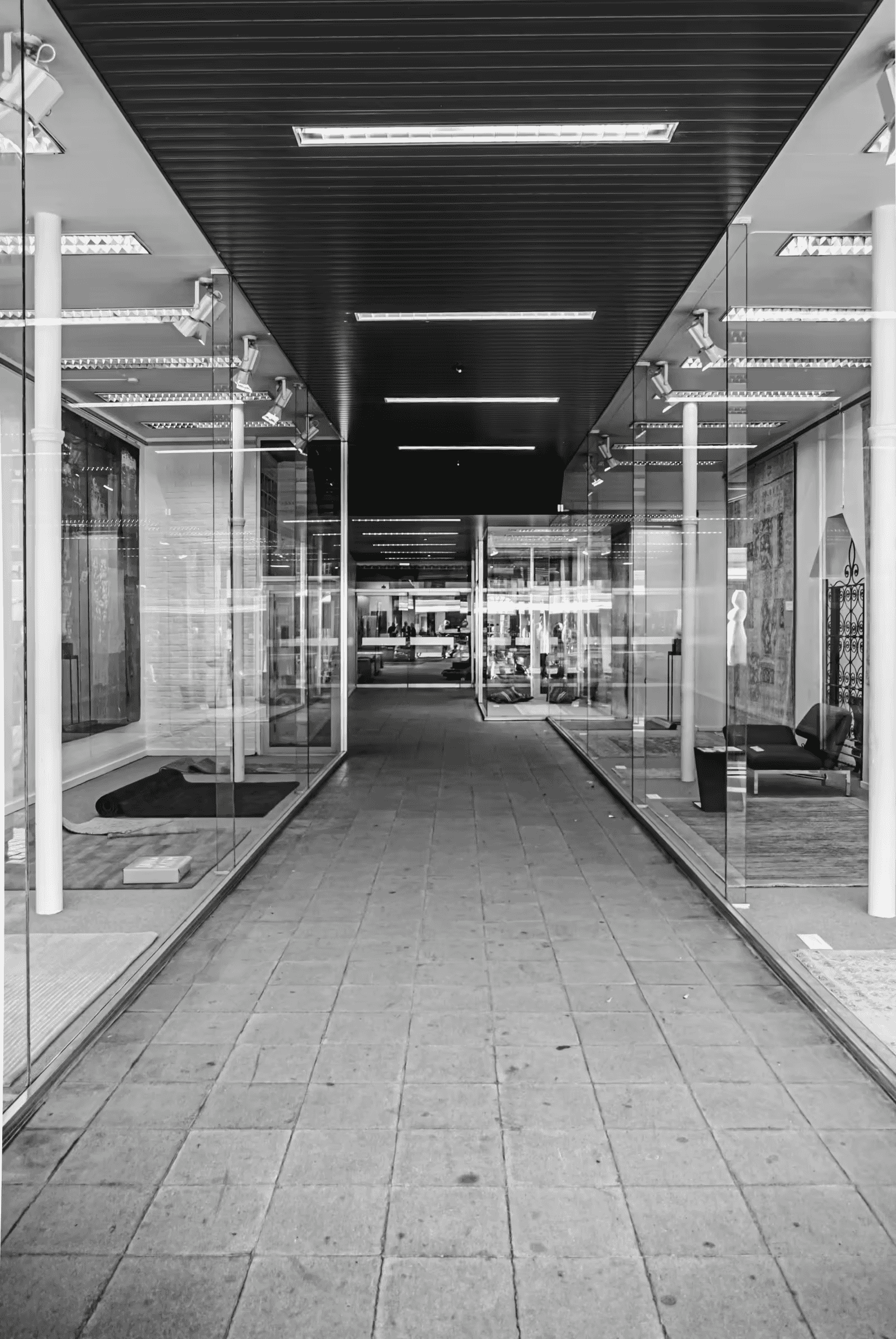 Urban Geometry in Passage Urban Geometry in Passage in Mechelen in architectural light in monochrome.