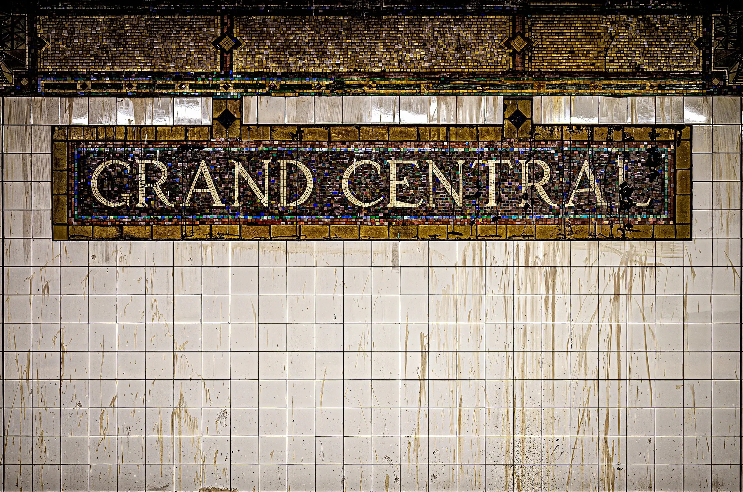 Grand Central Tile Sign Tiled subway station sign at Grand Central Terminal in New York City.