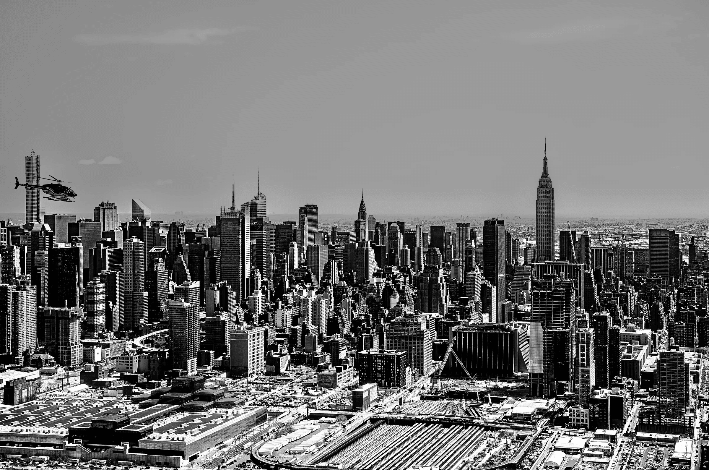 Manhattan Skyline Aerial View (B&W) NYC Skyline Aerial Empire State in New York City.