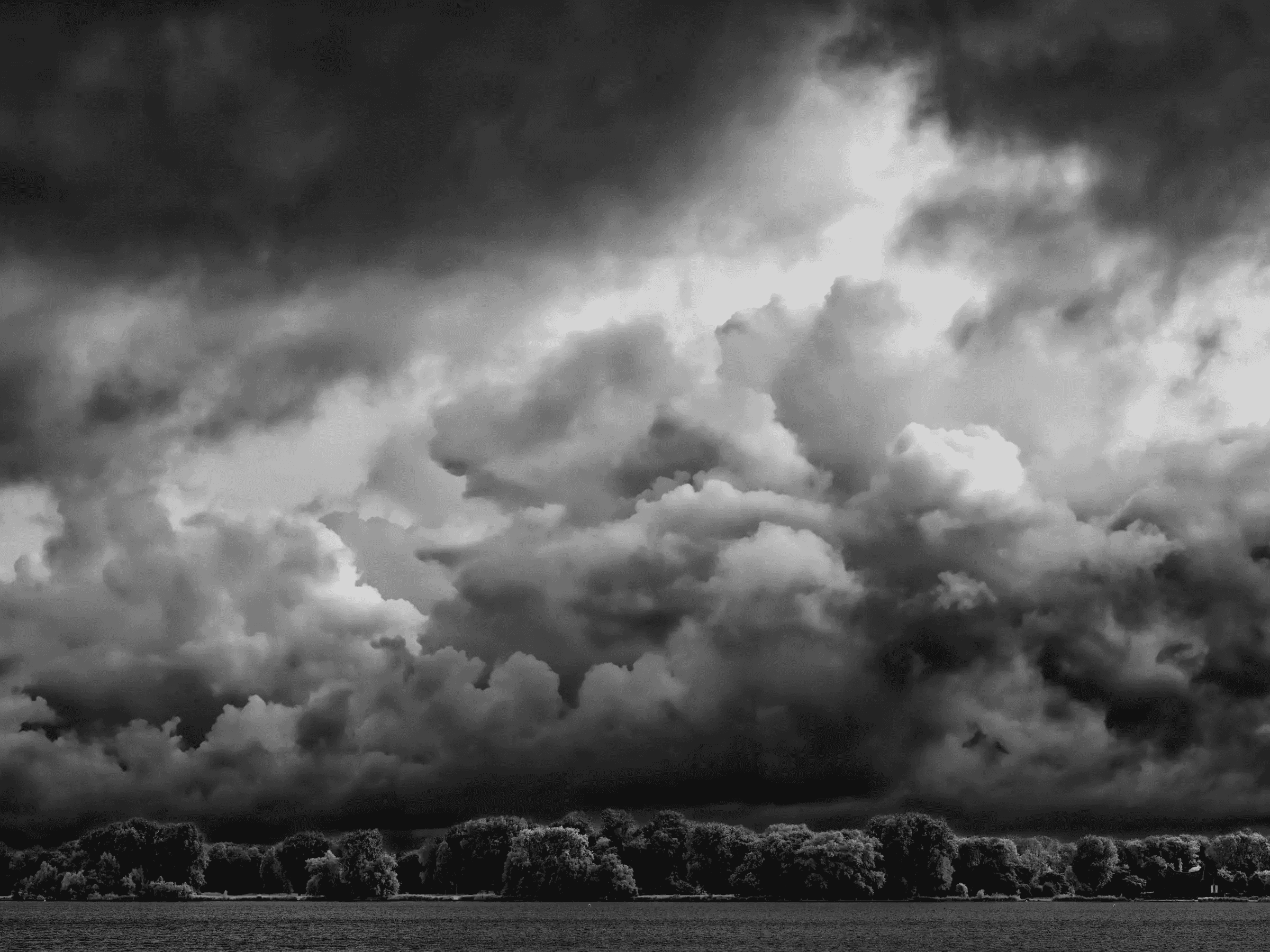 Turbulent Skies Over Kralingse Plas Dramatic black and white landscape photograph from Kralingse Plas, Rotterdam.